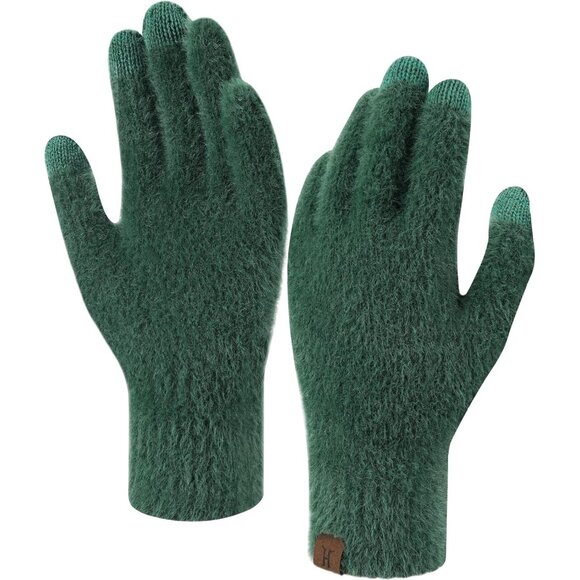 Women's Green Winter Touchscreen Velvet Elastic Warm Gloves for Cold Weather - Picture 1 of 6